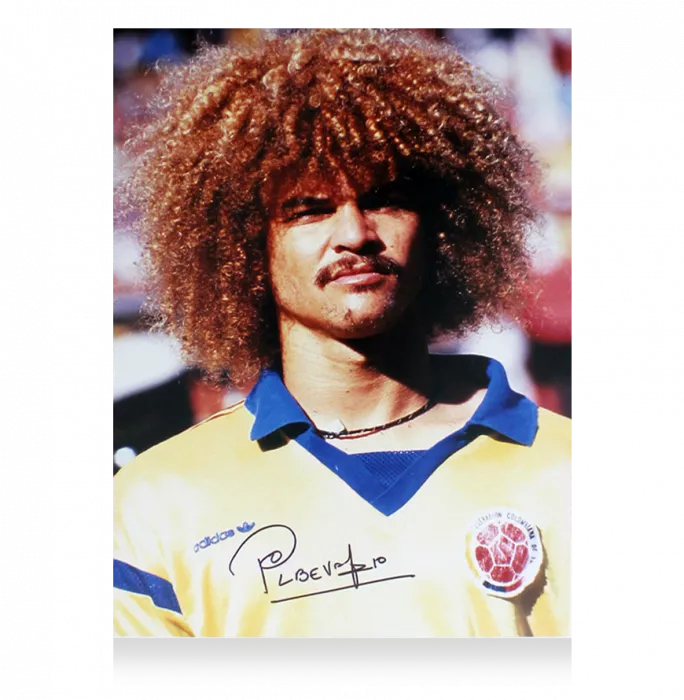 Carlos Valderrama Signed Colombia Photo In Black Wooden Frame: Head Shot