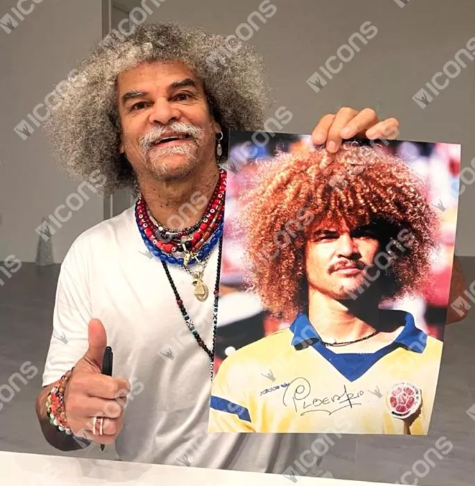 Carlos Valderrama Signed Colombia Photo In Black Wooden Frame: Head Shot
