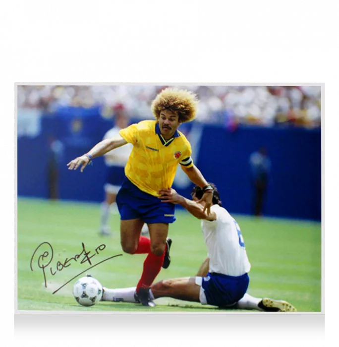 Carlos Valderrama Signed Colombia Photo In Black Wooden Frame: FIFA World Cup