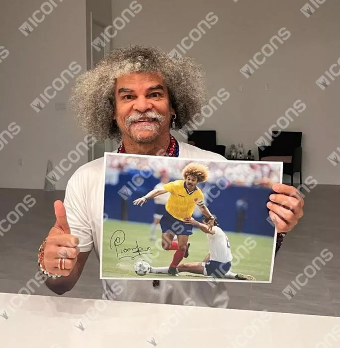 Carlos Valderrama Signed Colombia Photo In Black Wooden Frame: FIFA World Cup
