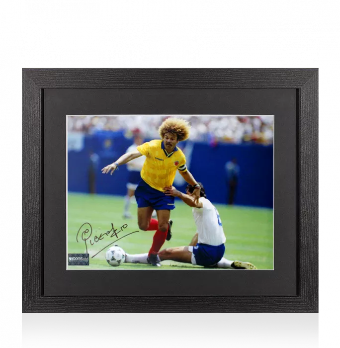 Carlos Valderrama Signed Colombia Photo In Black Wooden Frame: FIFA World Cup