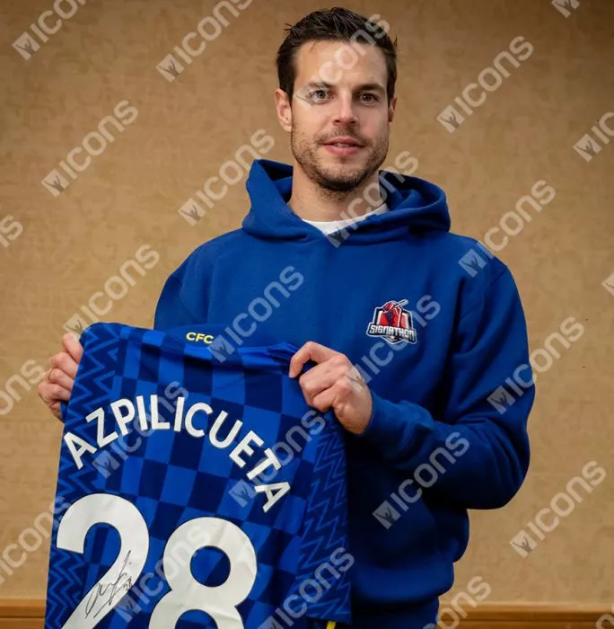 Cesar Azpilicueta Back Signed Chelsea 2021-22 Home Shirt In Hero Frame: Option 1