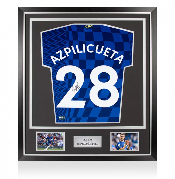 Cesar Azpilicueta Back Signed Chelsea 2021-22 Home Shirt In Classic Frame