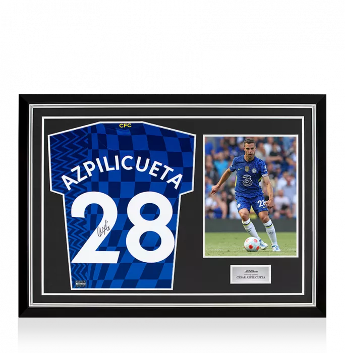 Cesar Azpilicueta Back Signed Chelsea 2021-22 Home Shirt In Hero Frame: Option 1