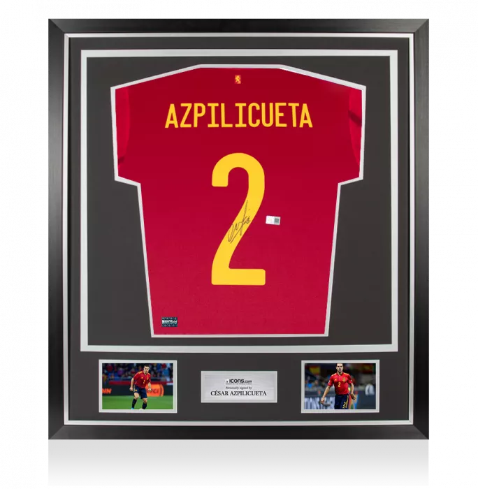 Cesar Azpilicueta Back Signed Spain 2020 Home Shirt In Classic Frame