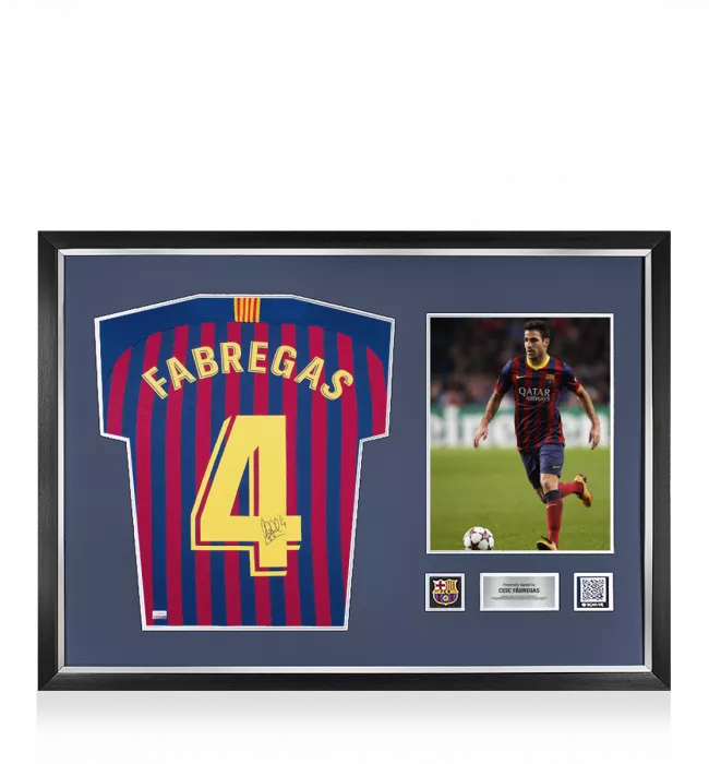 Cesc Fabregas Official FC Barcelona Back Signed and Framed 2018-19 Home Shirt With Fan Style Numbers