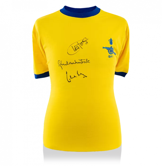 Charlie George Frank McLintock & Eddie Kelly Front Signed Arsenal Shirt: 1971 FA Cup Winners Special Edition