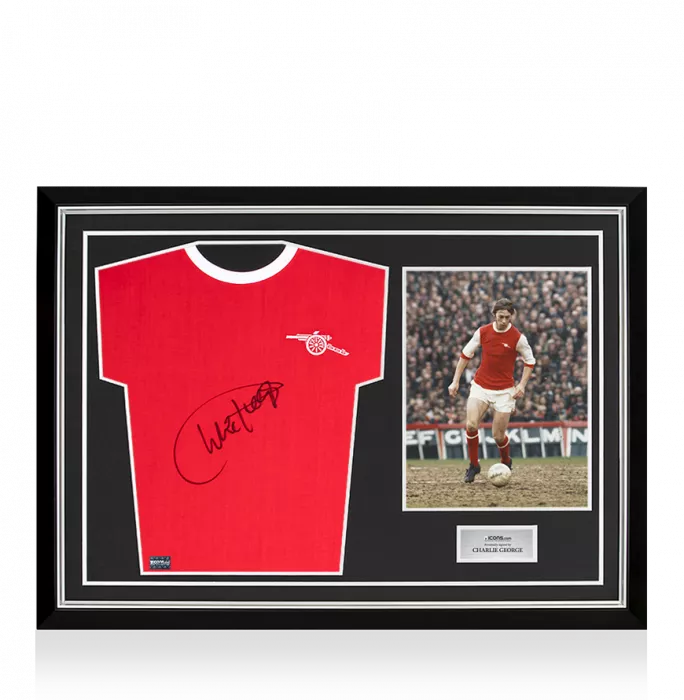 Charlie George Front Signed Arsenal 1970-71 Home Shirt In Hero Frame: Option 1