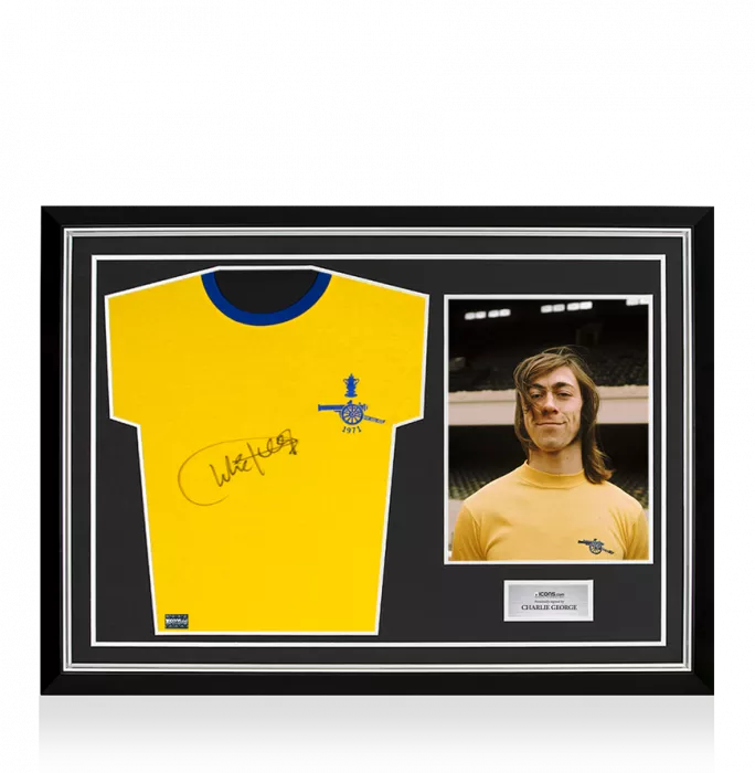Charlie George Front Signed Arsenal 1971-72 Home Shirt In Hero Frame: Option 1
