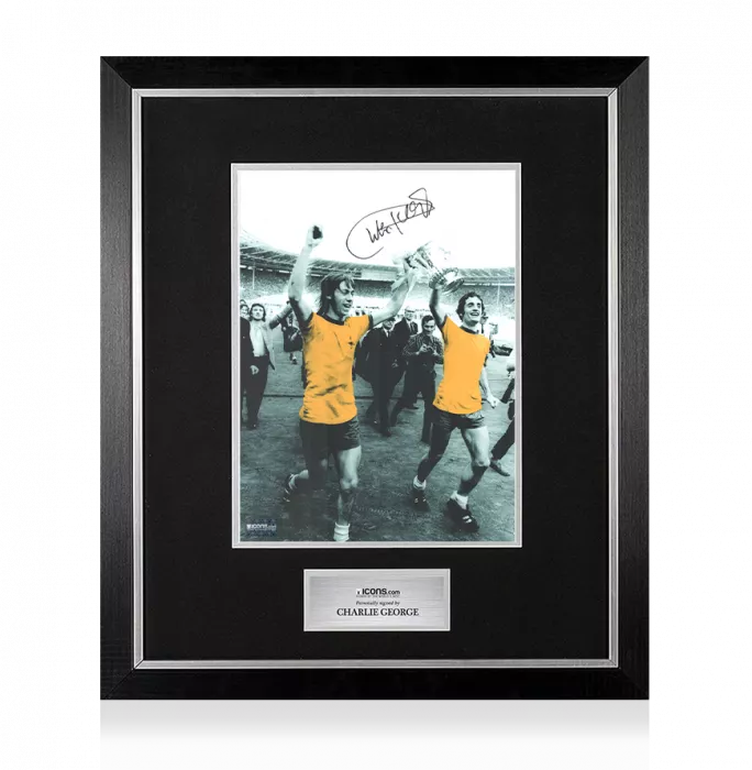Charlie George Signed Arsenal Photo In Premium Photo Frame: FA Cup Winners Colourised