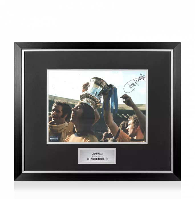 Charlie George Signed Arsenal Photo In Premium Photo Frame: 1971 FA Cup Trophy