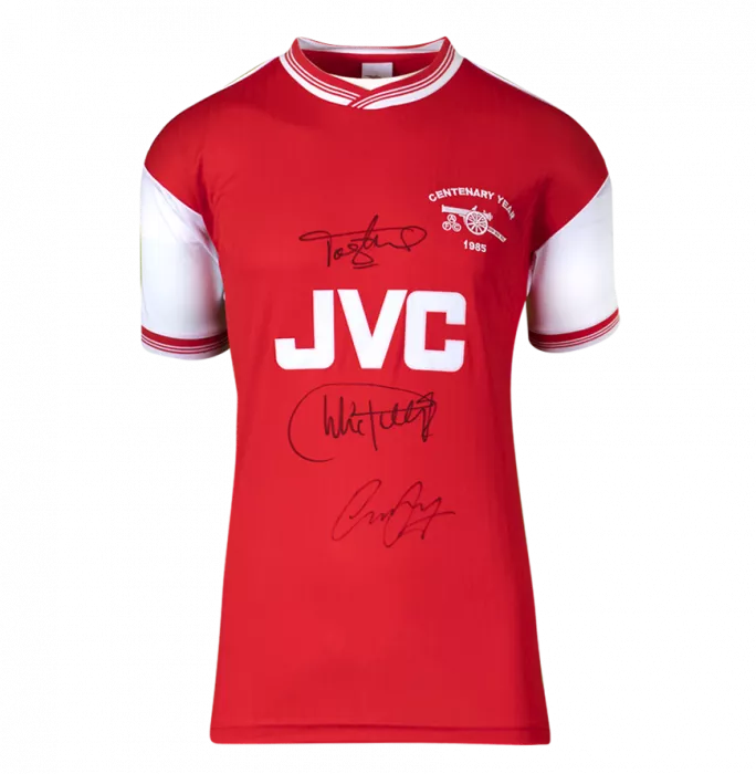 Charlie George Tony Adams & Liam Brady Front Signed Arsenal Home Shirt In Hero Frame: Option 1