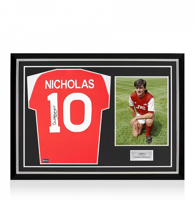 Charlie Nicholas Back Signed Arsenal Home Shirt In Hero Frame: Option 1
