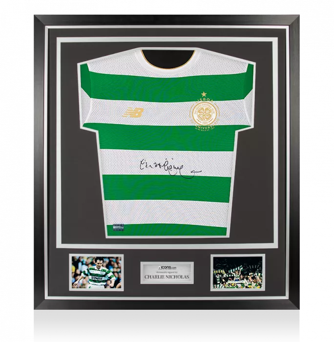 Charlie Nicholas Front Signed Modern Celtic Home Shirt In Classic Frame
