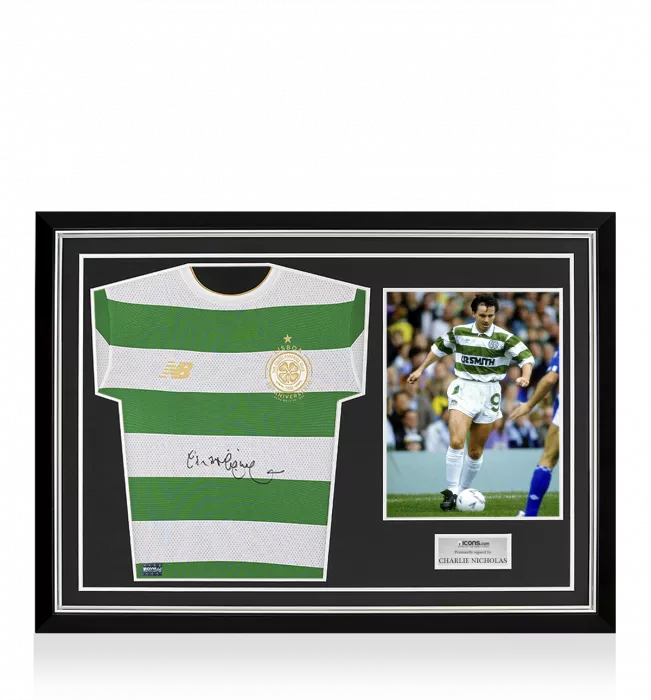Charlie Nicholas Front Signed Modern Celtic Home Shirt Home Shirt In Hero Frame: Option 1