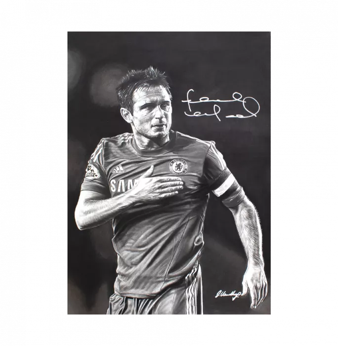 Chelsea 2000 Home Shirt And Frank Lampard Signed Original Artwork In Hero Frame: Limited Edition 1/1