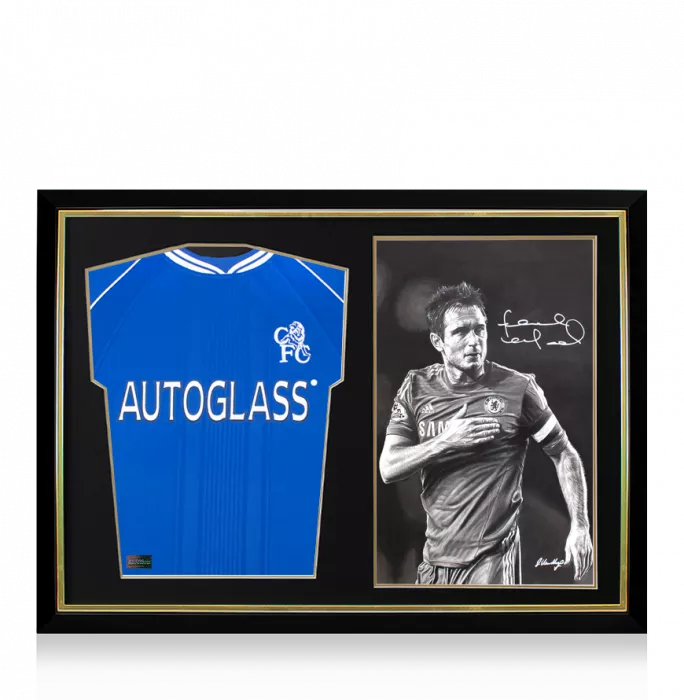 Chelsea 2000 Home Shirt And Frank Lampard Signed Original Artwork In Hero Frame: Limited Edition 1/1