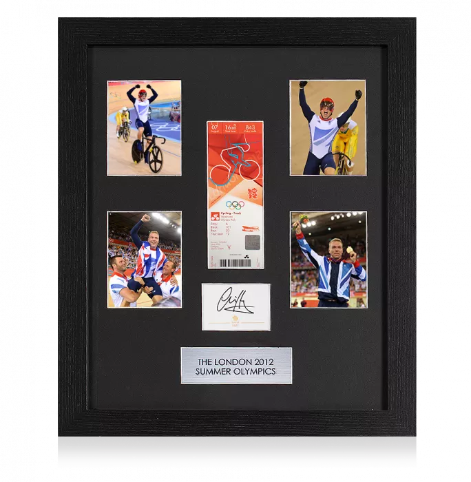 Chris Hoy Signed Card & London 2012 Olympics Ticket Frame