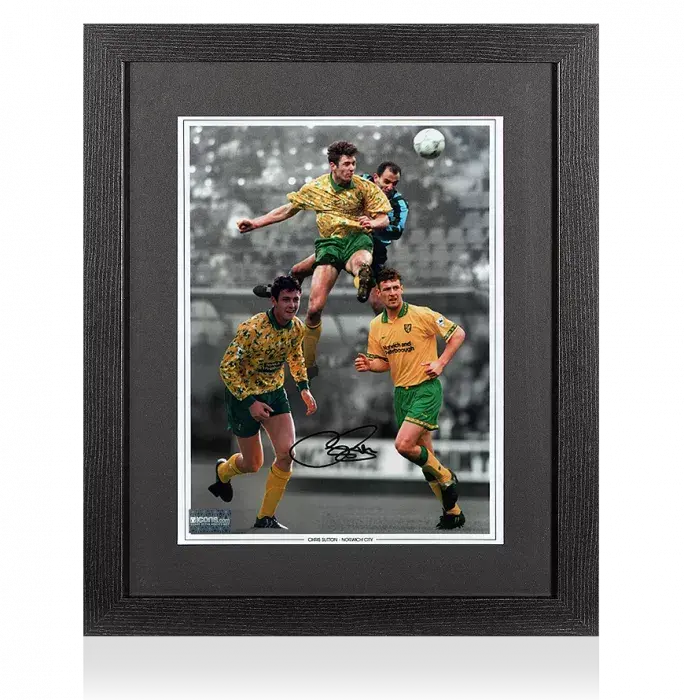 Chris Sutton Signed Norwich City Montage Print In Black Wooden Frame