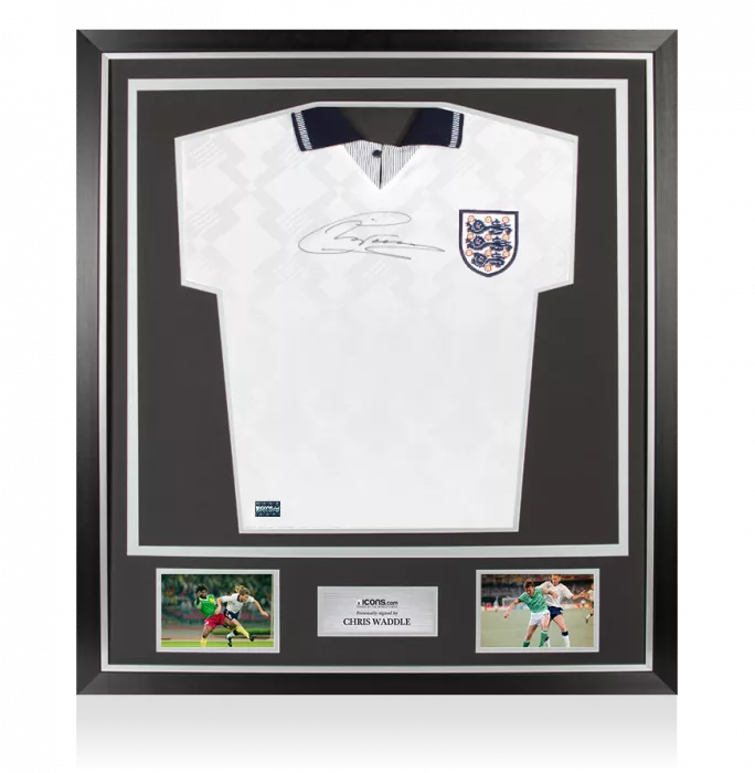 Chris Waddle Front Signed England 1990 Home Shirt In Classic Frame