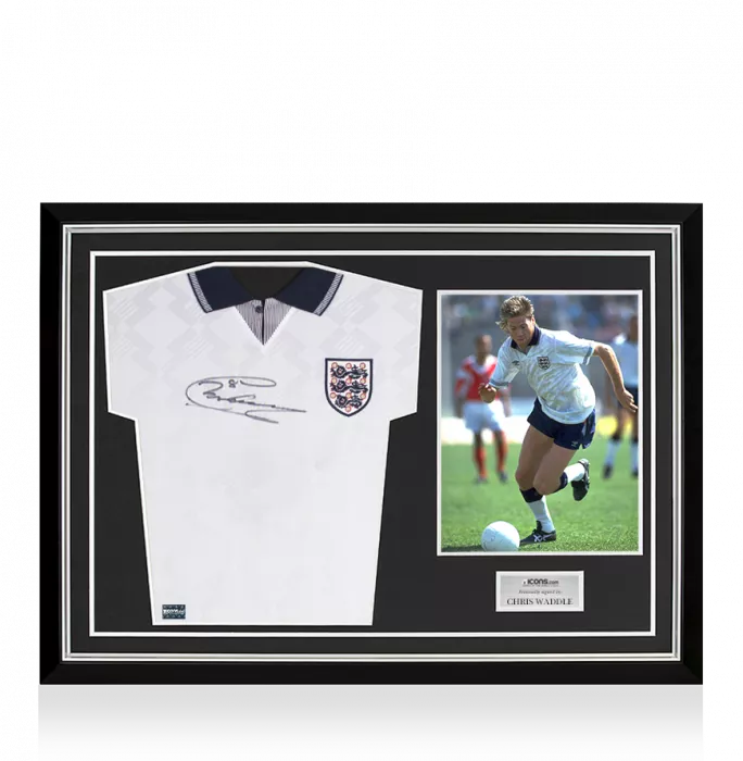 Chris Waddle Front Signed England 1990 Home Shirt Home Shirt In Hero Frame: Option 1