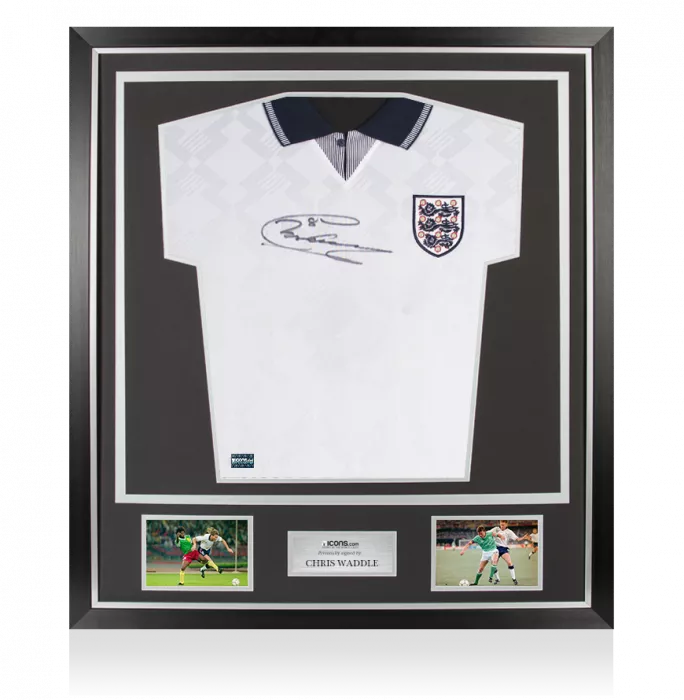 Chris Waddle Front Signed England 1990 Home Shirt In Classic Frame