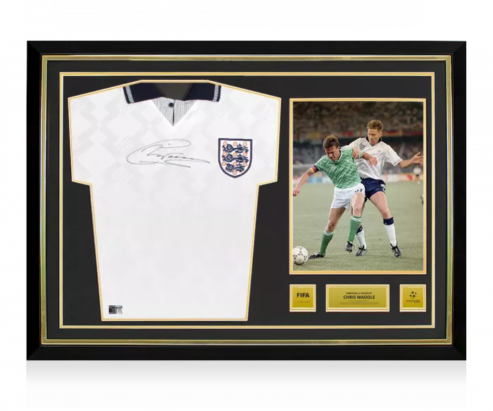 Chris Waddle Official 1990 FIFA World Cup™ Front Signed and Hero Framed England 1990 Home Shirt