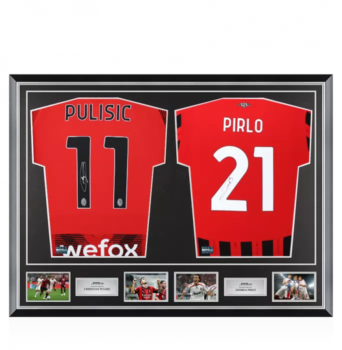 Christian Pulisic & Andrea Pirlo Signed AC Milan Shirts In Classic Dual Frame