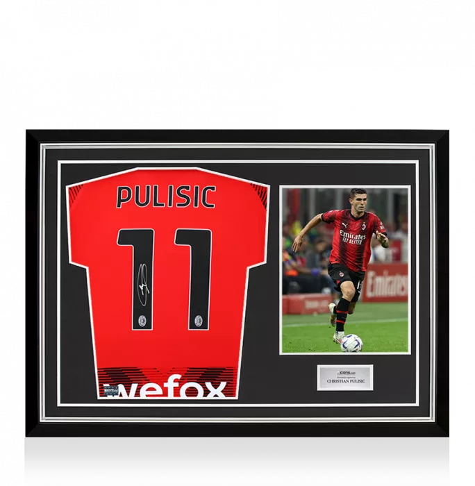 Christian Pulisic Back Signed AC Milan 2023-24 Home Shirt In Hero Frame: Option 1