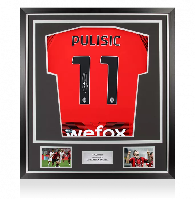 Christian Pulisic Back Signed AC Milan 2023-24 Home Shirt In Classic Frame