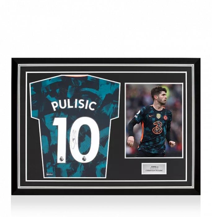 Christian Pulisic Back Signed Chelsea 2021-22 Third Shirt In Hero Frame: Option 1