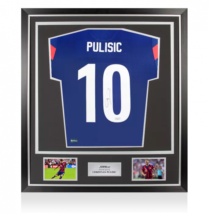 Christian Pulisic Back Signed USMNT 2022-23 Away Shirt In Classic Frame
