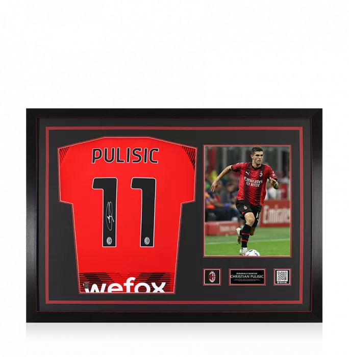 Christian Pulisic Official AC Milan Back Signed and Framed 2023-24 Home Shirt