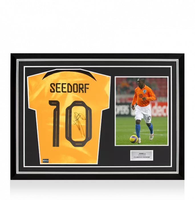 Clarence Seedorf Back Signed Modern Netherlands Home Shirt In Hero Frame: Option 1