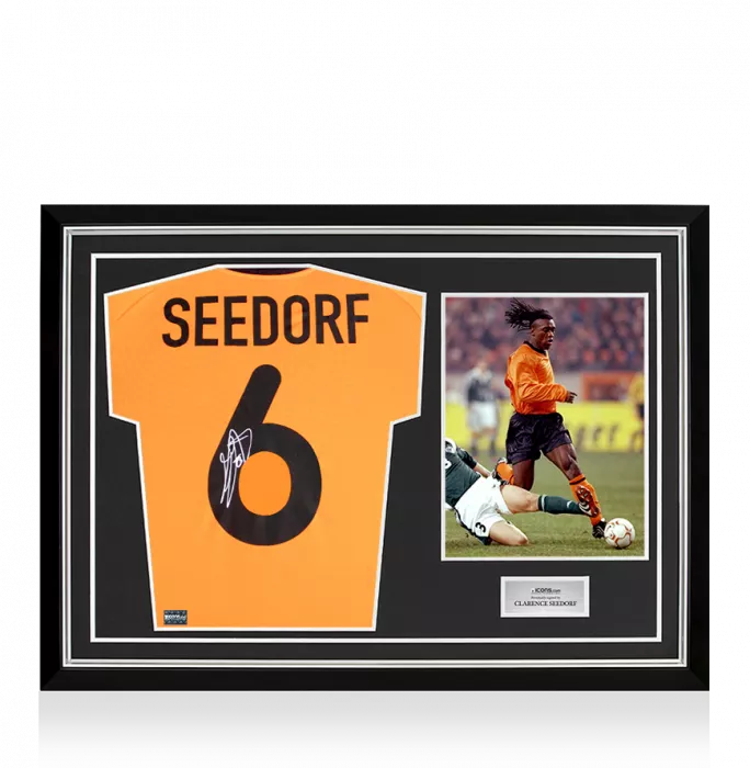 Clarence Seedorf Back Signed Netherlands 2000 Home Shirt In Hero Frame: Option 1