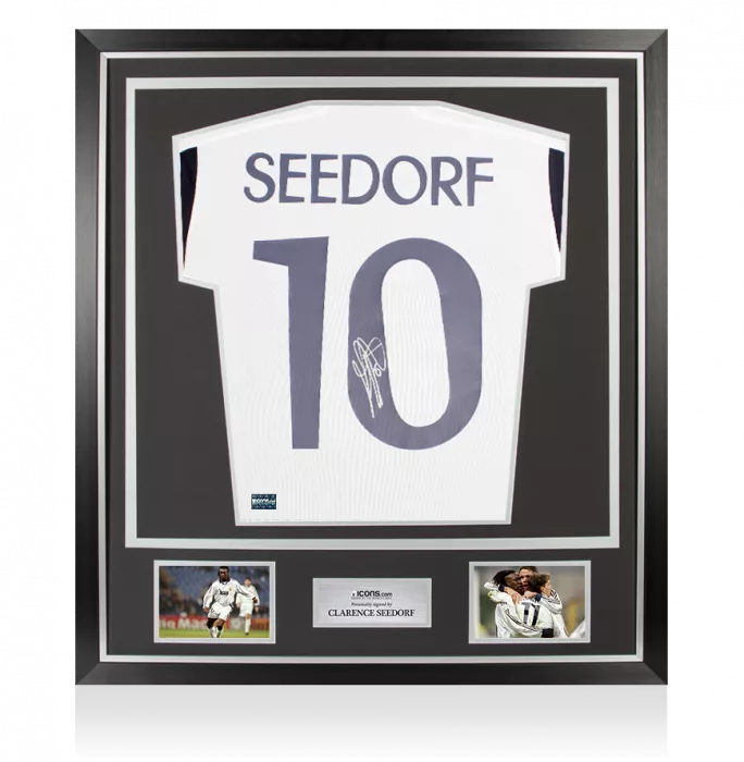 Clarence Seedorf Back Signed Real Madrid 2023-24 Home Shirt with Fan Style Numbers In Classic Frame