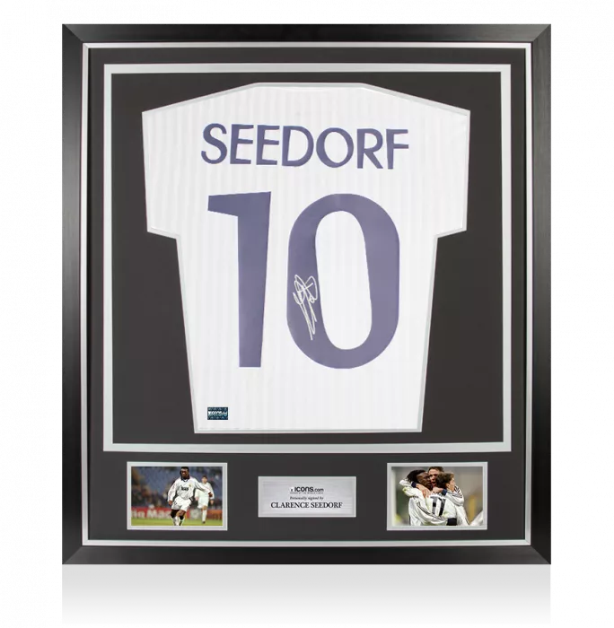 Clarence Seedorf Back Signed Real Madrid Icon Shirt with Fan Style Numbers In Classic Frame