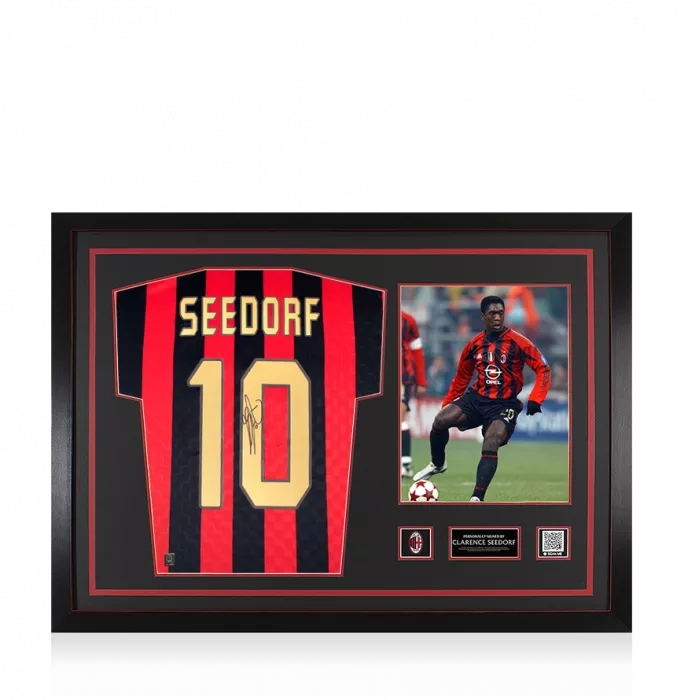 Clarence Seedorf Official AC Milan Back Signed and Framed 1996 Home Shirt