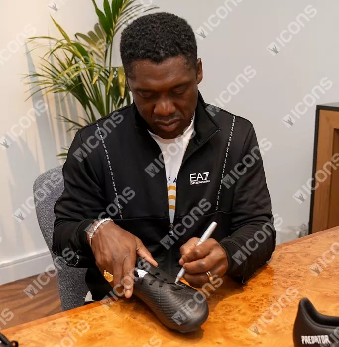 Clarence Seedorf Signed Black And Blue Adidas Predator Boot In Bubble Frame: Option 1