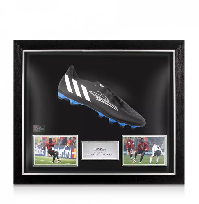 Clarence Seedorf Signed Black and Blue Adidas Predator Boot In Bubble Frame: Option 1