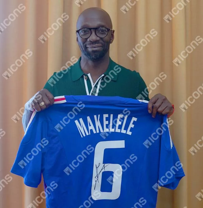 Claude Makelele Back Signed France 2002-04 Home Shirt With Fan Style Numbers In Classic Frame