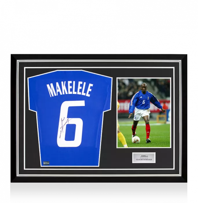 Claude Makelele Back Signed France 2002-04 Home Shirt with Fan Style Numbers In Hero Frame: Option 1
