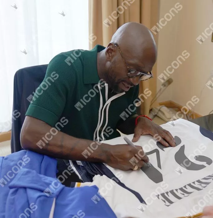 Claude Makelele Back Signed Modern Real Madrid CF Home Shirt With Fan Style Numbers In Hero Frame: Option 1