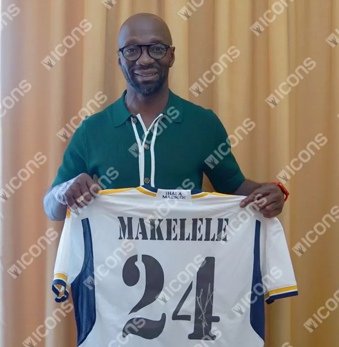 Claude Makelele Back Signed Modern Real Madrid CF Home Shirt With Fan Style Numbers In Classic Frame