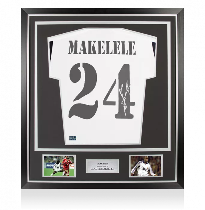 Claude Makelele Back Signed Modern Real Madrid CF Home Shirt with Fan Style Numbers In Classic Frame