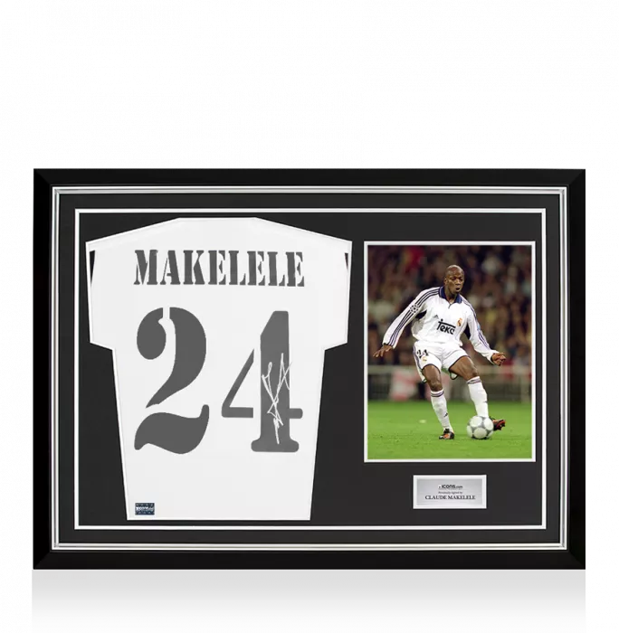 Claude Makelele Back Signed Modern Real Madrid CF Home Shirt with Fan Style Numbers In Hero Frame: Option 1