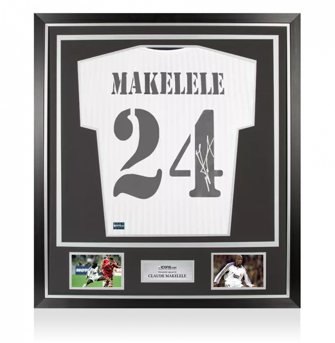 Claude Makelele Back Signed Real Madrid CF Icon Shirt with Fan Style Numbers In Classic Frame