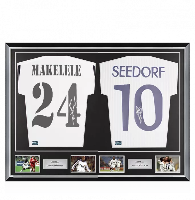 Claude Makelele & Clarence Seedorf Signed Real Madrid Shirts In Classic Dual Frame
