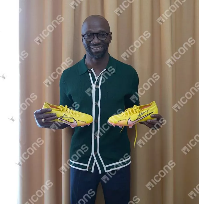 Claude Makelele Official UEFA Champions League Signed Yellow Nike Mercurial Boot In Acrylic Case