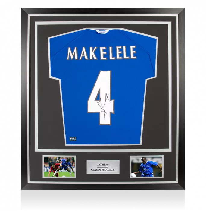 Claude Makelele Signed Retro Chelsea FC Shirt with Fan Style Numbers In Classic Frame